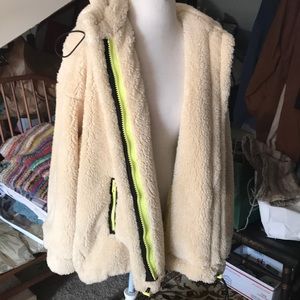 Free people teddy fleece hoodie lg coat